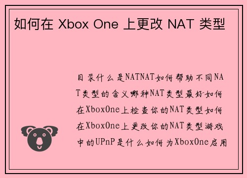 如何在 Xbox One 上更改 NAT 类型 